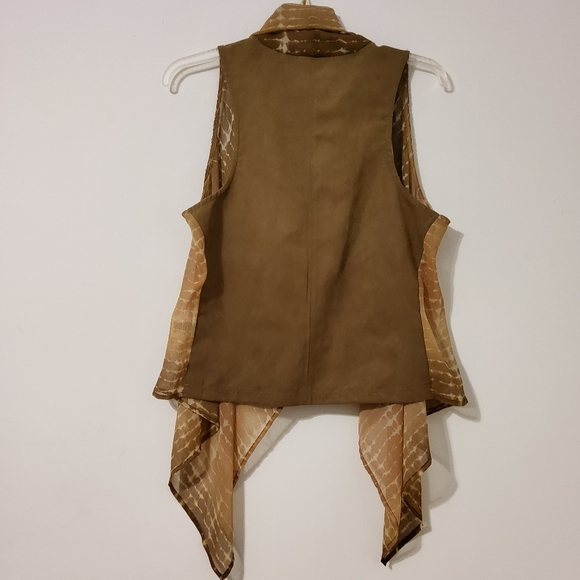 Brown and Tan Sleeveless Open Front Chiffon Vest - Picture 5 of 8